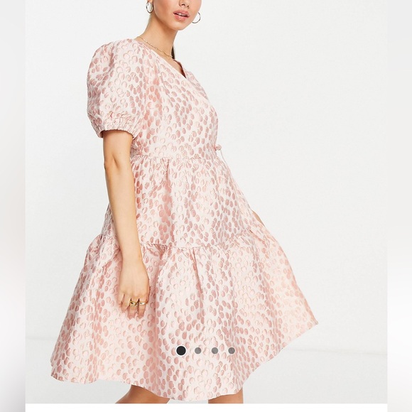 Y. A. S. Jacquard mini smock dress in pink floral - Picture 2 of 3